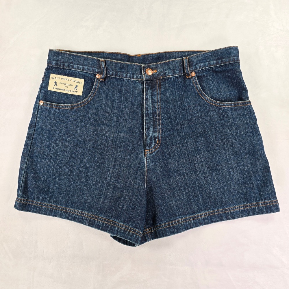 Walt Disney World Mickey Mouse Denim Shorts Dark Wash High Waist Women Size 14